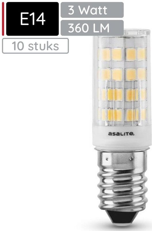 Asalite - LED Lamp Staaf - E14 Fitting - Warm Wit Licht 3000K - 3W = 30W - 360 Lumen - Niet Dimbaar - 10 Stuks