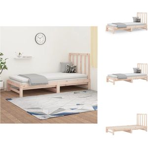 vidaXL Logeerbed Slaapbank - Massief grenenhout - Uitschuifbaar - Comfortabele ondersteuning - 205.5x182x30 cm - Bed