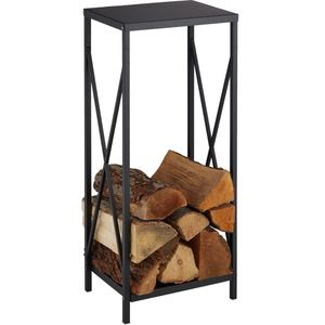 Relaxdays brandhoutrek klein - houtopslag zwart - haardhoutrek - metalen rek brandhout