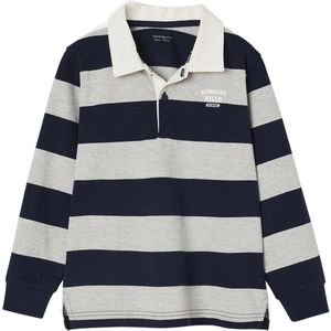 Gestreepte Polo - Gemêleerd Grijs - Jongens - Lange Mouwen - Knoopsluiting