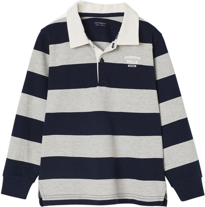 Gestreepte Polo - Gemêleerd Grijs - Jongens - Lange Mouwen - Knoopsluiting