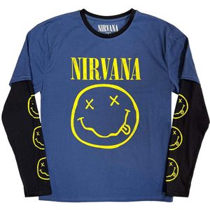 Nirvana - Yellow Happy Face - Longsleeve Shirt - Donkerblauw/Zwart