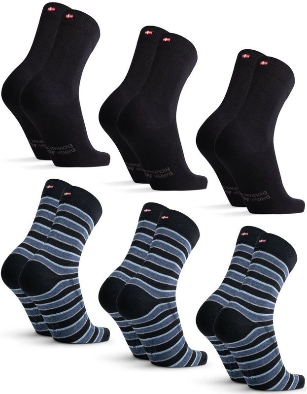 DANISH ENDURANCE - Katoenen Dress Socks - Zwart Streep - 6 Paar