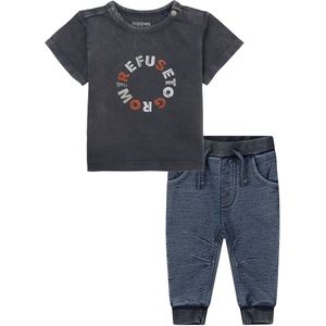 Dirkje - Noppies - Kledingset - Basic Collection - BIO COTTON - Joggingbroek Indigo Blauw - Shirt Minonk Korte Mouw Asphalt - Maat 68