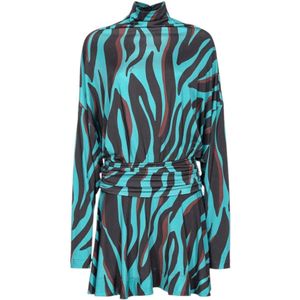 Psychedelic Zebra Print Minidress with Pleated Skirt Wo - Green