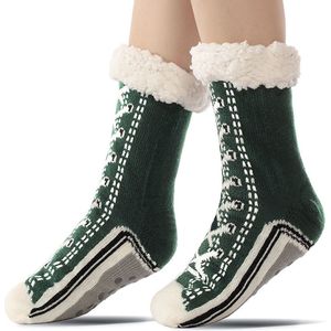 Vloer sokken - Warme Wintersokken - Sokken voor Binnen - Pantoffels voor bij de open haard - Warme Antislip Huissokken Volwassenen - Antislip Slippersokken voor- Dikke Pluche Sokken - Tapijtsokken - Thuis Sokken-Army Green- vrouwen 35-40