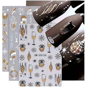 Nagelstickers Zilveren/Gouden Glitters Kerst ( Christmas) nr 124 ( 4 vellen)