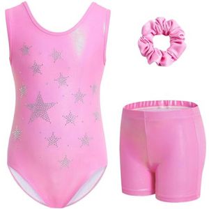 Driedelige Gymnastiekset voor Meisjes - Mouwloos Turnpakje met Korte Broek en Haarband - Perfect voor Dans en Gymnastiek - Voor Kinderen van 3 tot 12 Jaar