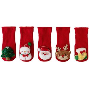 Verpakking van 5 paar - Dikke wintersokken voor baby's met fleecevoering, geschikt voor baby's jonger dan 1 jaar (8,5 cm zooldikte) - Kerstsokken van puur katoen - 3D-kerstpatroonontwerp - Antislip slaapsokken