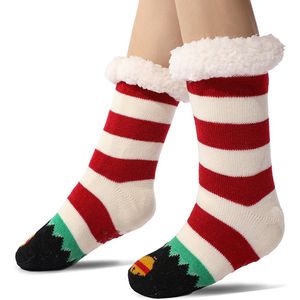 Vloer sokken - Warme Wintersokken - Sokken voor Binnen - Pantoffels voor bij de open haard - Warme Antislip Huissokken Volwassenen - Antislip Slippersokken voor- Dikke Pluche Sokken - Tapijtsokken - Thuis Sokken-Rode en witte strepen- mevrouw.