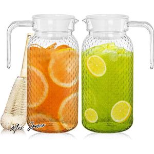 Mrs. Jones Premium Collection Glazen karaf met deksel - 1 liter - Transparant - Diamantpatroon - Drank/IJsthee/Wijn/Koffie/Melk/Sap