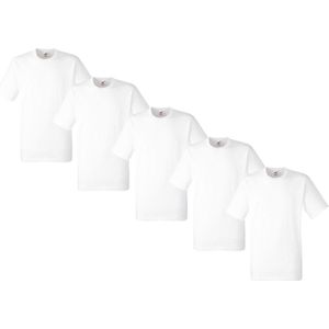 5 Pack Fruit of the Loom Original Heren T-Shirt 100% katoen Ronde hals wit, Maat 3XL