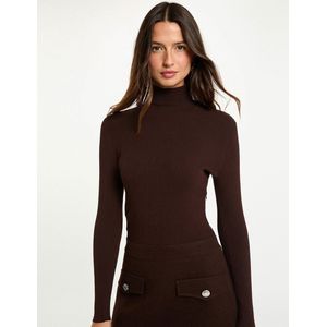 Fitted Mini Dress - Donkerbruin - 2 in 1 - Turtleneck - Lange Mouwen