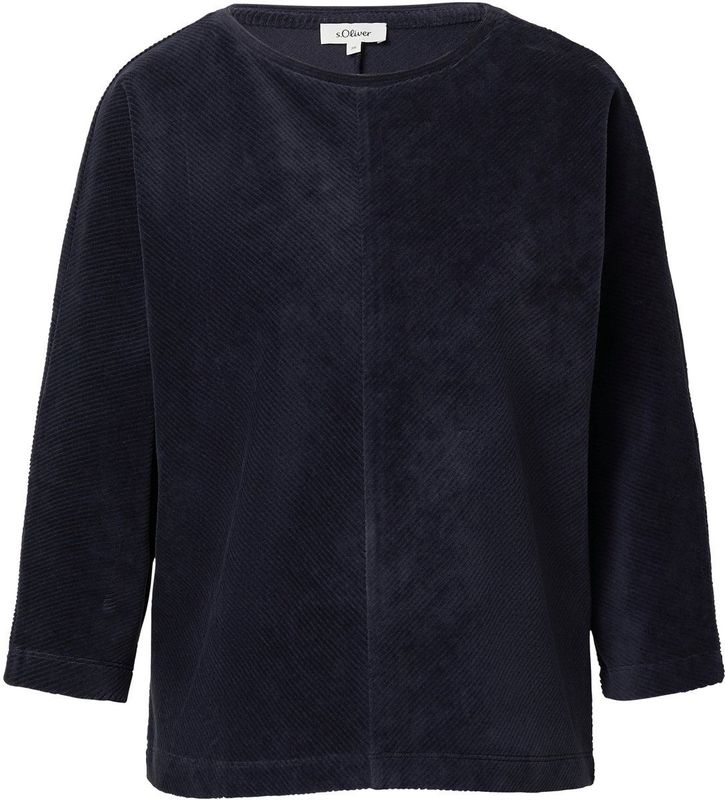 s.Oliver - Sweatshirt - Marine - Corduroy - Losse Pasvorm - Driekwart Mouw
