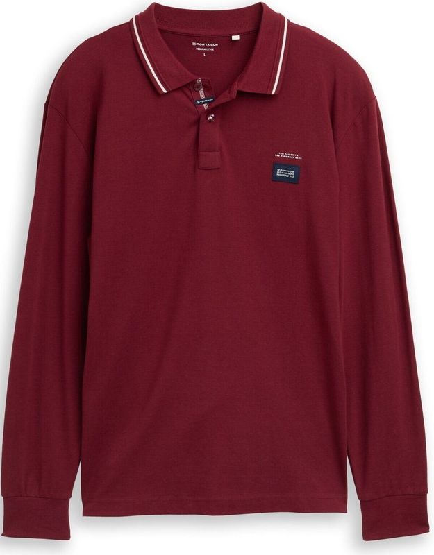 Tom Tailor Piqué poloshirt met lange mouwen en logoprint