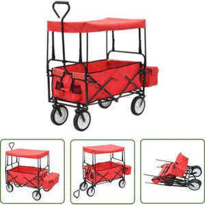 The Living Store Handkar inklapbaar met luifel staal rood - Tuinhandkar - Inklapbare Handkar - Tuingereedschap - Handkar Met Luifel - Transportwagen