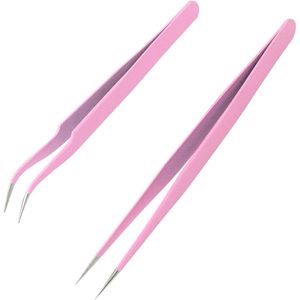 2 stuks pincet voor wenkbrauw- en wimperverzorging - roestvrijstalen pincet met rechte en gebogen punten