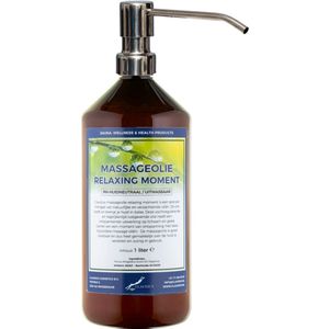 Massageolie Relaxing Moment 1 liter met zilveren pomp - amber fles - 100% natuurlijk - biologisch en koud geperst