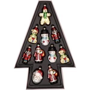 20x Kersthangers kerstfiguurtjes van glas 8 cm - Kerstversiering - Kerstmannen/sneeuwpoppen/beer/notenkraker
