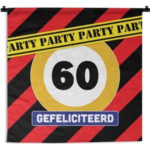 Wandkleed - Wanddoek - Verjaardag - 60 Jaar - Strepen - 60x60 cm - Wandtapijt