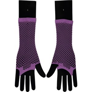 Apollo - Visnet handschoenen - Lange handschoenen - Paars - One Size - Kanten handschoenen - Neon verkleedkleding - Feestkleding - Carnaval
