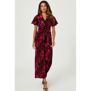 Roze jumpsuit met abstracte print en wikkeltop in zwart