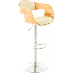 In And OutdoorMatch Designer barkruk Ted - Creme kunstleer in combinatie met houten zitting - in hoogte verstelbaar - zithoogte 63 tot 77 cm - deluxe