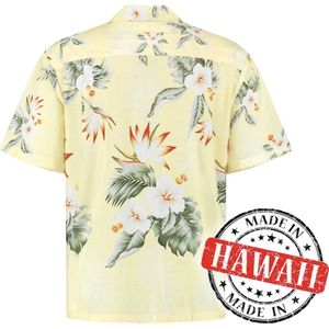 Hawaii Blouse Mannen - Shirt - Hemd - 100% Katoen - Overhemd Heren Korte Mouw - Made in Hawaii ""Hibiscus Geel"" Maat XL