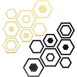 Cirkel spiegel wanddecoratiestickers - 48 stuks afneembare acrylspiegelstickers voor thuis woonkamer slaapkamer (zwart + goud)