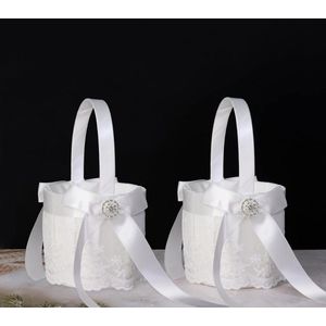White Flower Girl Basket - Set of 2 (White)