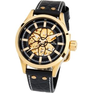 TW Steel Horloge Heren VS131 45mm Gold Plating Horloge Kast Automaat met Zwart Croco Horlogeband