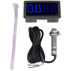 Toerenteller 4 digitale LED-displaymeter met Hall-naderingsschakelaarsensor NPN (blauw)
