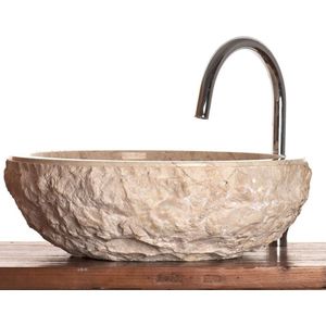 Marmeren Wastafel - Rond - Split Face - 42x42x15cm  - Beige