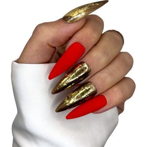 SD Press on Nails - No. 55 Glamorous - Plaknagels met nagellijm - XL Stiletto - Rood Goud - Set 20 Handgemaakte Nagels - Cosplay Assessoires - Extreme Nail Art - Cosplay - Nails at home