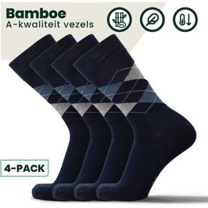 Bamboe Sokken | Geruite Sokken | Anti-zweet Sokken | Naadloze Sokken | Heren Sokken | Dames Sokken | 4 Paar - Marineblauw | Maat: 43-45 | Merk: Bamboosa