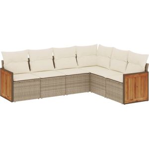 vidaXL Loungeset 6-delig - Beige - Poly Rattan Tuin Lounge Set - Loungebank - Buitendecoratie - Tuinset - Relaxfauteuil