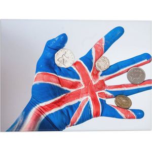 Vlag - Engelse Vlag en Valuta op Handpalm - 40x30 cm Foto op Polyester Vlag
