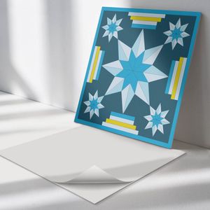 Wallfluent Vinyl Wandpaneel - Geometrische sterren in arrangement Zelfklevend Muurpaneel - 50 cm x 50 cm - Blauw Vinyl Wandpaneel - 4 stuks - Vierkant Wandbekleding Vinyl - Abstractie Wandpaneel - Vinyl Wandbekleding - Wandpaneel Keuken en Badkamer