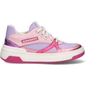 Braqeez 424470-979 Meisjes Lage Sneakers - Roze/Paars - Leer - Veters