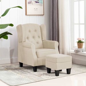 Medina Fauteuil met voetenbankje stof crème