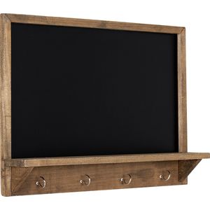 Navaris houten krijtbord met haken - 45 x 60 cm omrand krijtbord met plankrand en 4 metalen haken - Ingelijst schoolbord voor muur, hal, keuken
