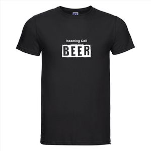 INCOMING CALL BEER T-shirt - 100% Katoen - Maat S - Classic Fit - Zwart