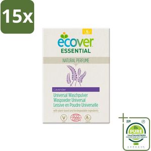 15 x Ecover - Waspoeder Essential - Universal - 1,2 kg - Grootverpakking - Waspoeder - Wasmiddel - Biologisch Waspoeder - Plantaardige Waspoeder - Waspoeder Witwas