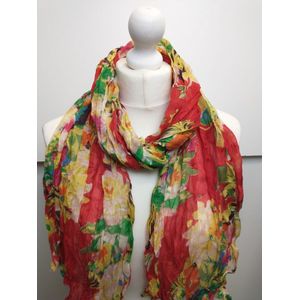 Lange dames sjaal Madelon gebloemd motief rood groen blauw wit zwart oranje geel paars roze