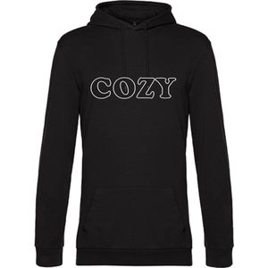 Hoodie - witte tekst COZY - ruimzittend - Large
