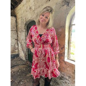 Hill Fashion - Jurk - Denise - Roze, Rood - Maat M