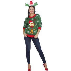 Kersttrui groen met rendier - Maatkeuze: Maat L
