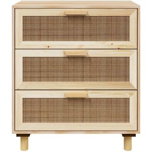 FIONERA Dressoir 60x30x70 cm massief grenenhout en rattan bruin