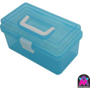 AllesVoorNagels.nl - Opberg koffertje - manicure koffertje - nagelartikelen - Opbergkoffertje met deksel - Opbergbox - Nailart penselen - Organizer - Vijlen - Etui - Manicure tools - Manicure gereedschap - Blauw tran