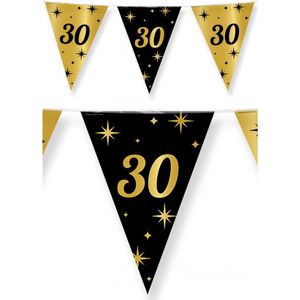 4x stuks leeftijd verjaardag feest vlaggetjes 30 jaar geworden zwart/goud 10 meter
